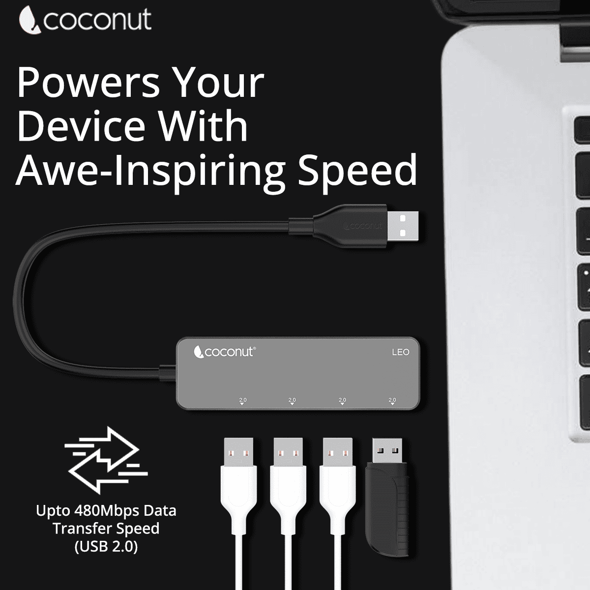UH21 Leo 4-Port USB 2.0 Hub with 1M Cable for seamless connectivity